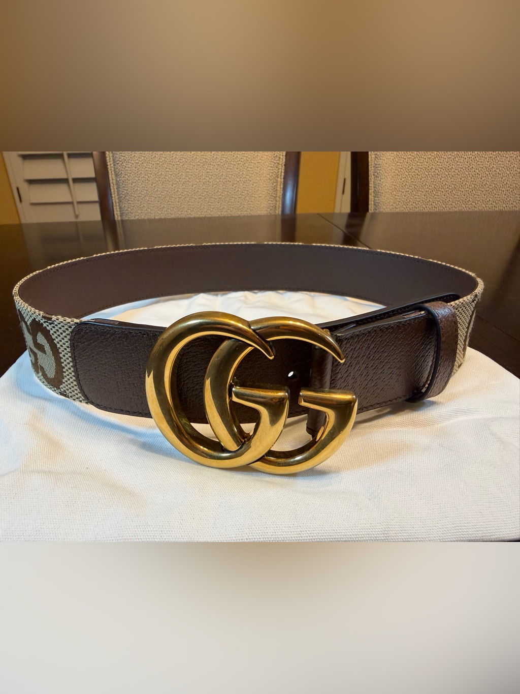 New Gucci Gg Supreme Jumbo Logo Belt Brown Size 28 / 70 Cm Fits Waist 24 - 28